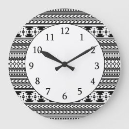 Trendy Aztec Tribal Print Geometric Pattern (Schwa Große Wanduhr