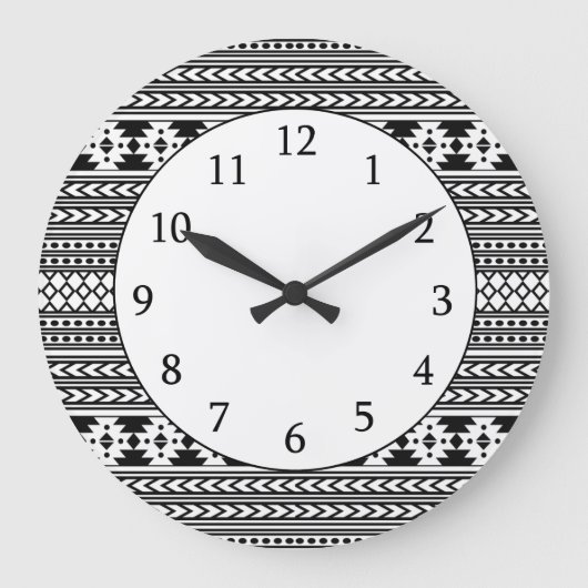 Trendy Aztec Tribal Print Geometric Pattern (Schwa Große Wanduhr (Vorderseite)