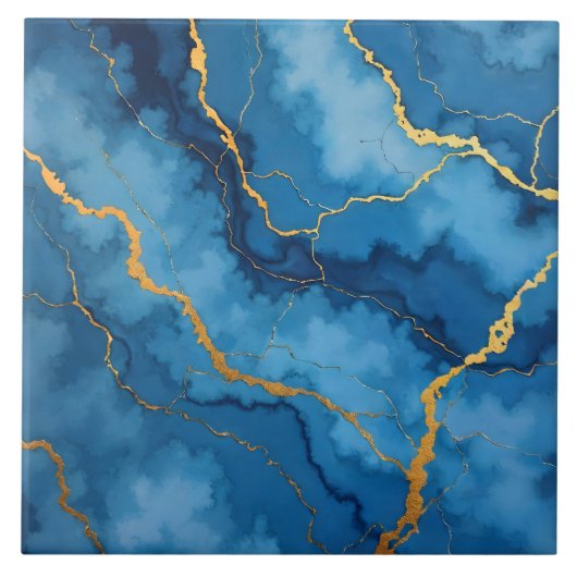 Trendy Azure Blue Gold Marble Collection Fliese (Vorderseite)