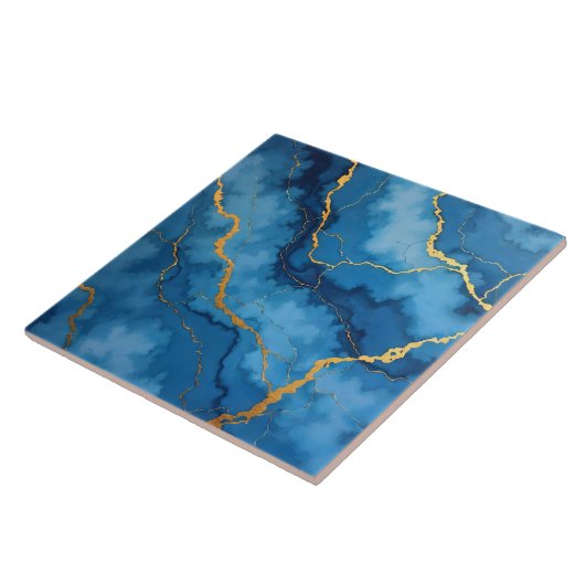 Trendy Azure Blue Gold Marble Collection Fliese (Seite)