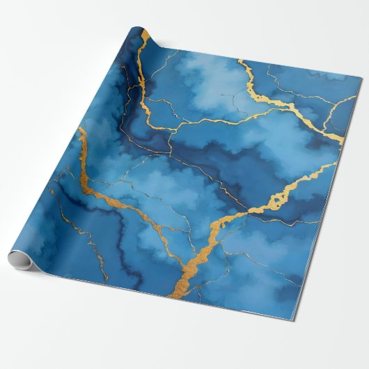 Trendy Azure Blue Gold Marble Collection Geschenkpapier (Ungerollt)