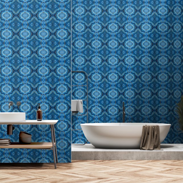 Trendy Azure Blue Gold Marble Collection Tapete (Badezimmer)