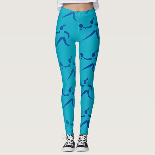 Trendy Azure Blue Womens Tennis Pattern Leggings (Vorderseite)