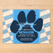 Trendy Baby Blue & Navy Abschluss Pawprint Clear Acryleinladungen (Vorderseite)