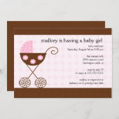 Trendy Baby Girl Carriage Baby Shower Einladung (Vorne/Hinten)