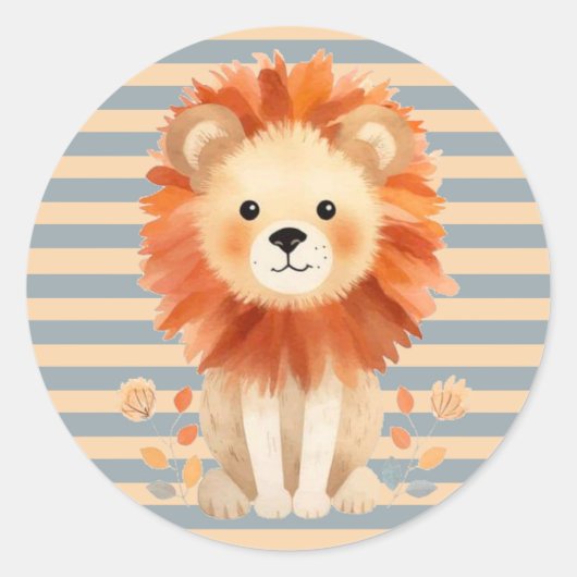Trendy Baby Lion Stripes Boy Baby Dusche Runder Aufkleber (Vorderseite)