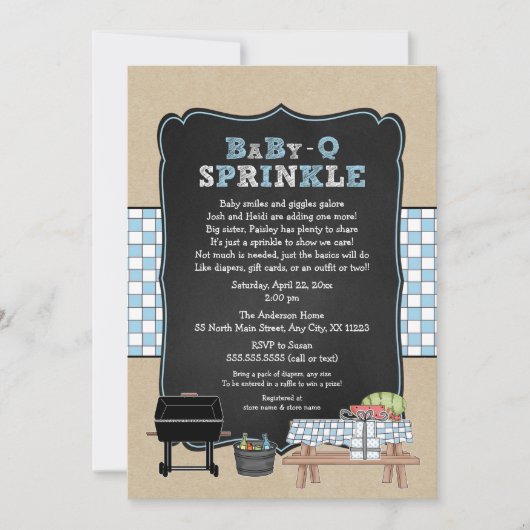 Trendy Baby Q Sprinkle für Baby-Dusche Einladung (Vorderseite)