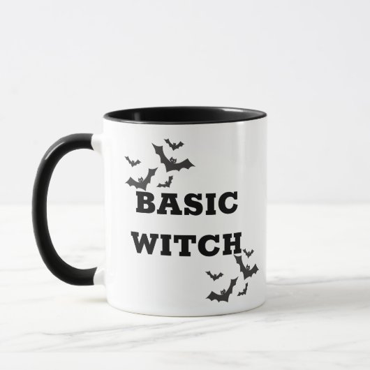 Trendy Basic Hexe Halloween Schwarz-Weiß Tasse (Links)
