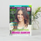Trendy Bat Mitzvah Magazine Cover Einladungen (Stehend Vorderseite)