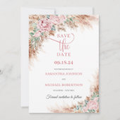 Trendy Beach Pampas Gras und Rose grün. Save The Date (Vorderseite)