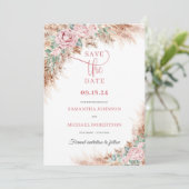 Trendy Beach Pampas Gras und Rose grün. Save The Date (Stehend Vorderseite)