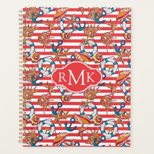 Trendy Beach Pattern | Monogramm Planer (Vorderseite)
