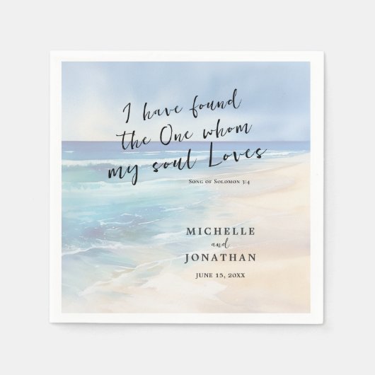 Trendy Beach Watercolor Ocean Christlich Wedding Serviette (Vorderseite)