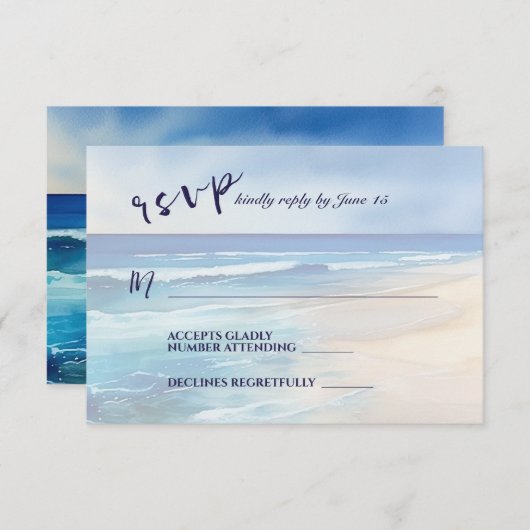 Trendy Beach Watercolor Ocean Wedding RSVP Karte (Vorne/Hinten)