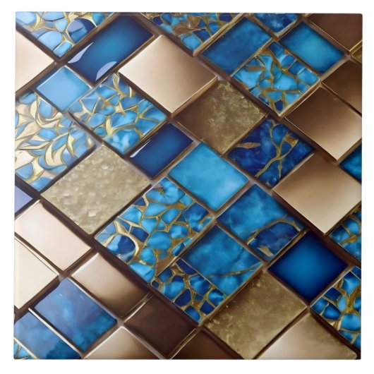 Trendy Beautiful Ocean Blue Gold Collection Fliese (Vorderseite)