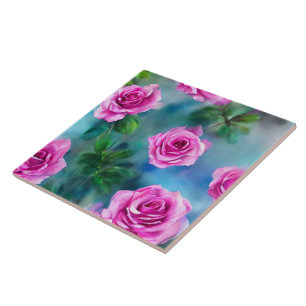 Trendy Beautiful Watercolor Pink Roses Collection Fliese