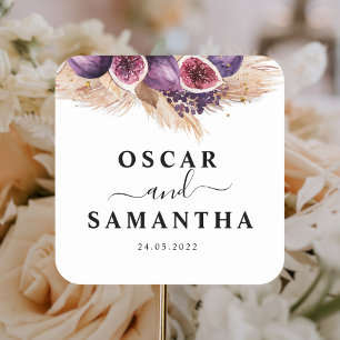 Trendy Beauty Lila Figs & Pampas Quadratischer Aufkleber