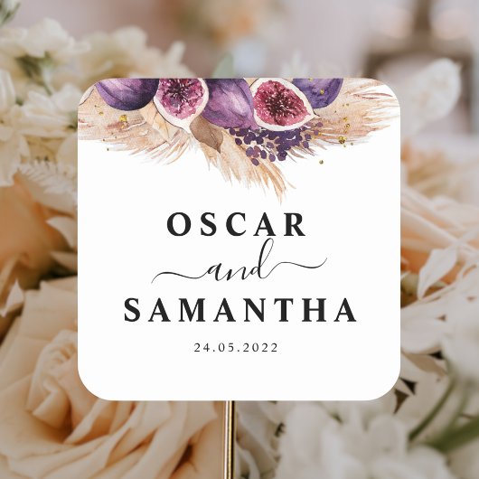 Trendy Beauty Lila Figs & Pampas Quadratischer Aufkleber