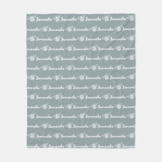 Trendy Bee Custom Calligraphy Name Gray Bombay Fleecedecke (Vorderseite)