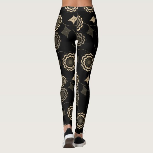 Trendy Beige Blume Ivy Black Leggings (Rückseite)