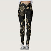 Trendy Beige Blume Ivy Black Leggings (Vorderseite)