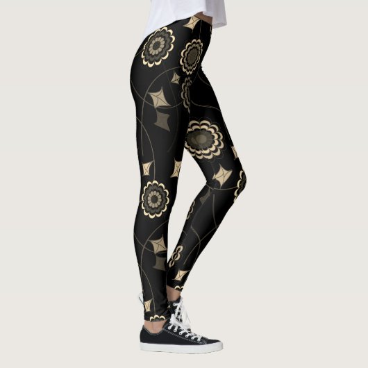 Trendy Beige Blume Ivy Black Leggings (Rechts)