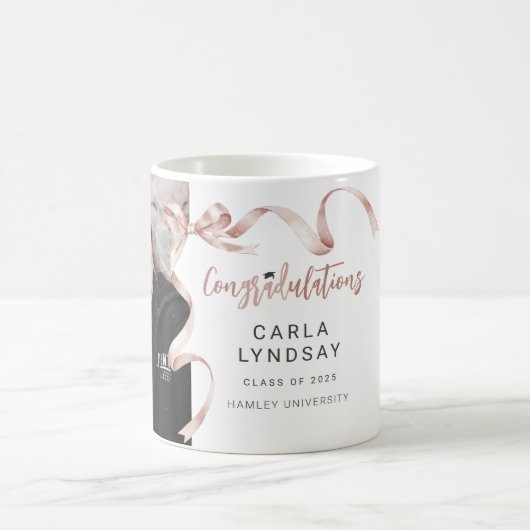 Trendy Beige Bow Foto Abschluss Kaffeetasse (Mittel)