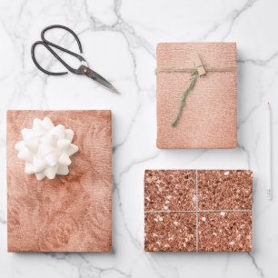 Trendy Beige Brown Metallic Glitzer Geschenkpapier Set