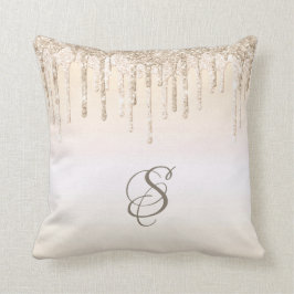 Trendy Beige Glitzer Tropfen Graphic Monogram Kissen