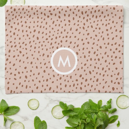 Trendy Beige Monogram mit Terracotta Boho Brown Geschirrtuch (Gefaltet)