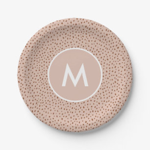 Trendy Beige Monogram mit Terracotta Boho Brown Pappteller