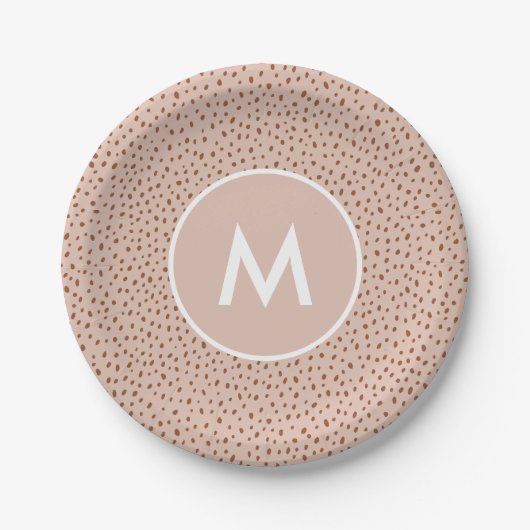 Trendy Beige Monogram mit Terracotta Boho Brown Pappteller (Vorderseite)