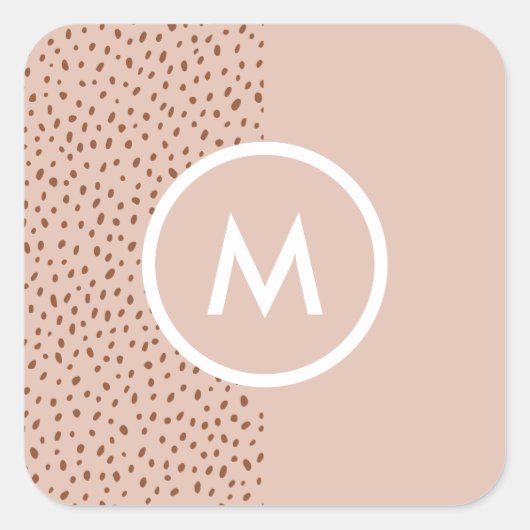 Trendy Beige Monogram mit Terracotta Boho Brown Quadratischer Aufkleber (Vorderseite)