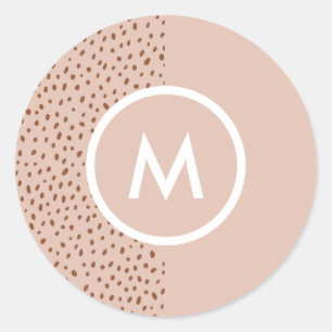 Trendy Beige Monogram mit Terracotta Boho Brown Runder Aufkleber