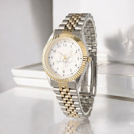 Trendy Beige Stylish Monogram Initial and Name Armbanduhr