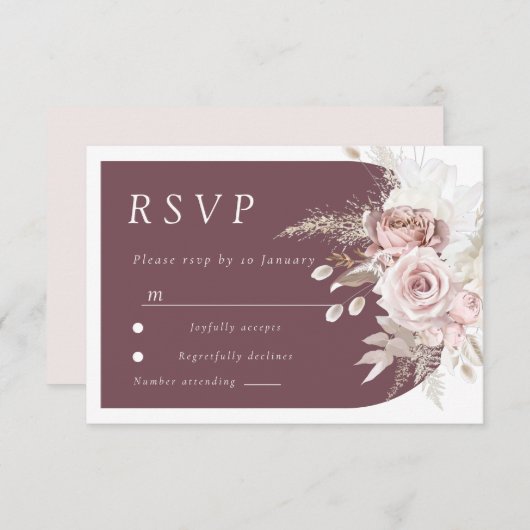 Trendy Berry Blush Ivory Boho Arch Wedding RSVP Karte (Vorne/Hinten)