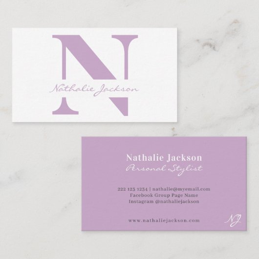 Trendy berufliche violette mit Monogramm Visitenkarte (Vorne/Hinten)