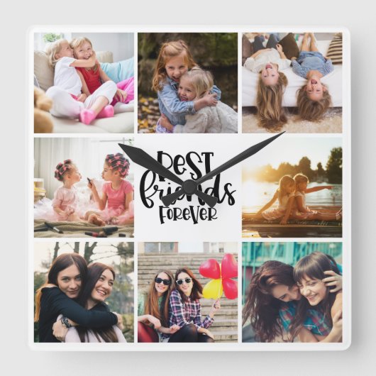 Trendy Best Friends Forever Foto Collage Quadratische Wanduhr (Vorderseite)