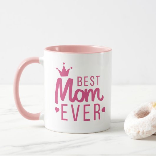 Trendy Best Mama je Pink Typografy Tasse (Mit Donut)