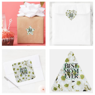 Trendy Best Mama je White Floral Moderne Quadratischer Aufkleber