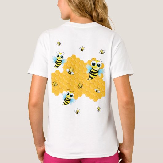 Trendy Big Blue Eyes Bee & Hives T-Shirt (Rückseite)