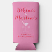 Trendy Bikinis & Martinis Pink & Red Bachelorette Selters Dosenkühler (Rückseite)