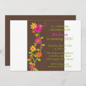 Trendy Bird & Blume zum Geburtstag Einladung (Vorne/Hinten)