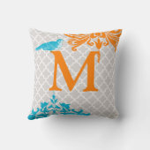 Trendy Bird Coral Aqua Monogram Marokkanische Tile Kissen (Rückseite)