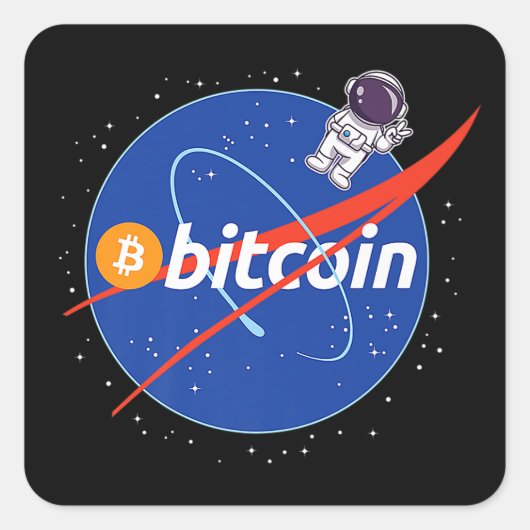 Trendy Bitcoin Astronaut Space Crypto Quadratischer Aufkleber (Vorderseite)
