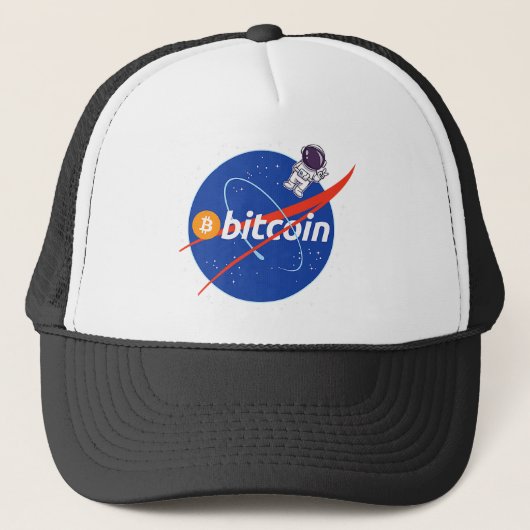 Trendy Bitcoin Astronaut Space Crypto Truckerkappe (Vorderseite)