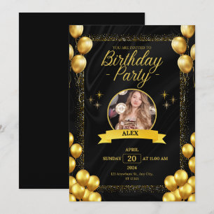 Trendy Black and Gold Birthday Party Styles Einladung