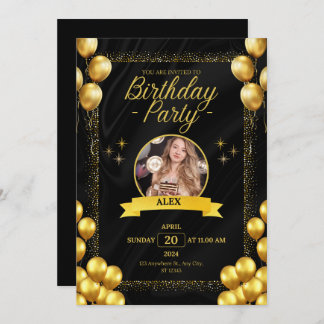 Trendy Black and Gold Birthday Party Styles Einladung