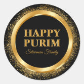 Trendy Black and Gold Juwish Holiday Happy Purim Runder Aufkleber (Vorderseite)