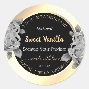 Trendy Black and Gold Product Labels Grau Blume Runder Aufkleber